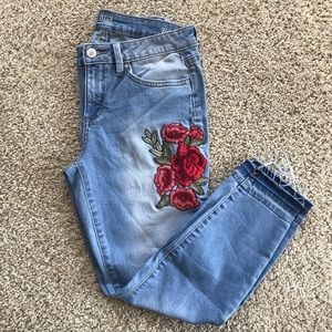 A.n.a Skinny Jeans with red rose embroidery